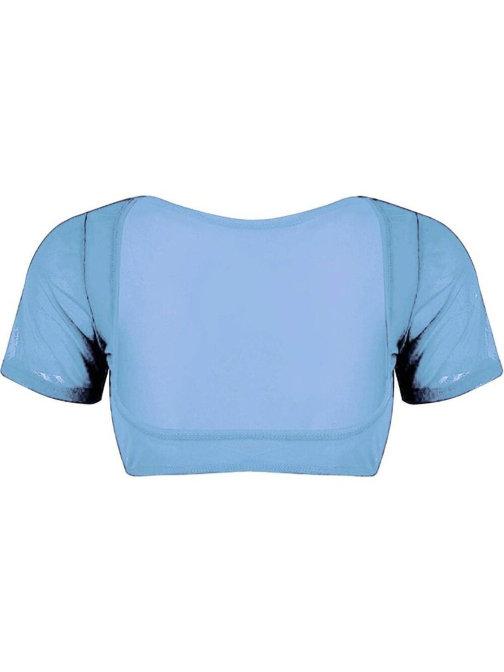 Women's Blue Mesh Open Bust Short Sleeve Spandex Belly Dance Crop Top